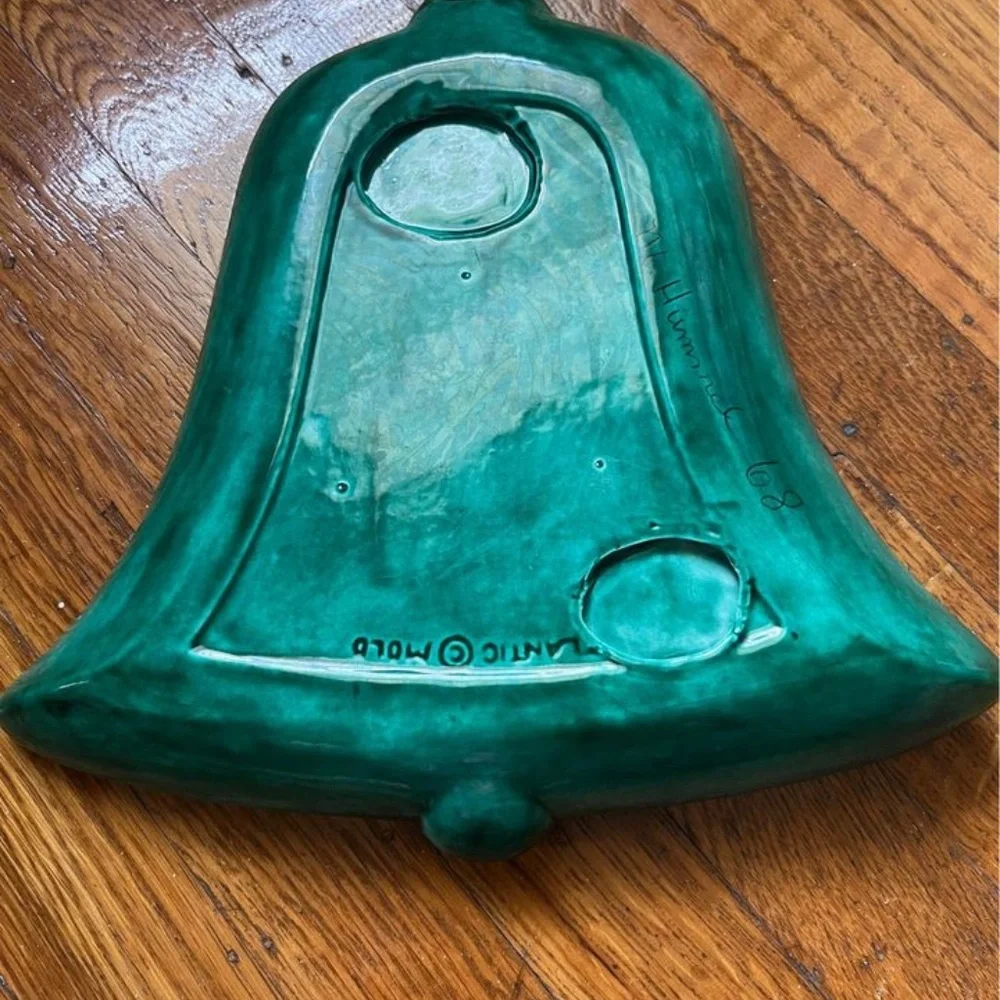 Vintage 1968 Atlantic Mold Christmas Bell Green & White Splatter Tray Platter - Picture 4 of 7